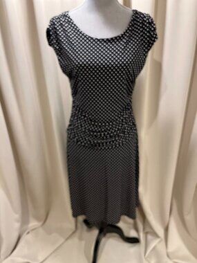 Enfocus Petite Stretch Knit Black & White Polka Dot Sleeveless Dress Size 12